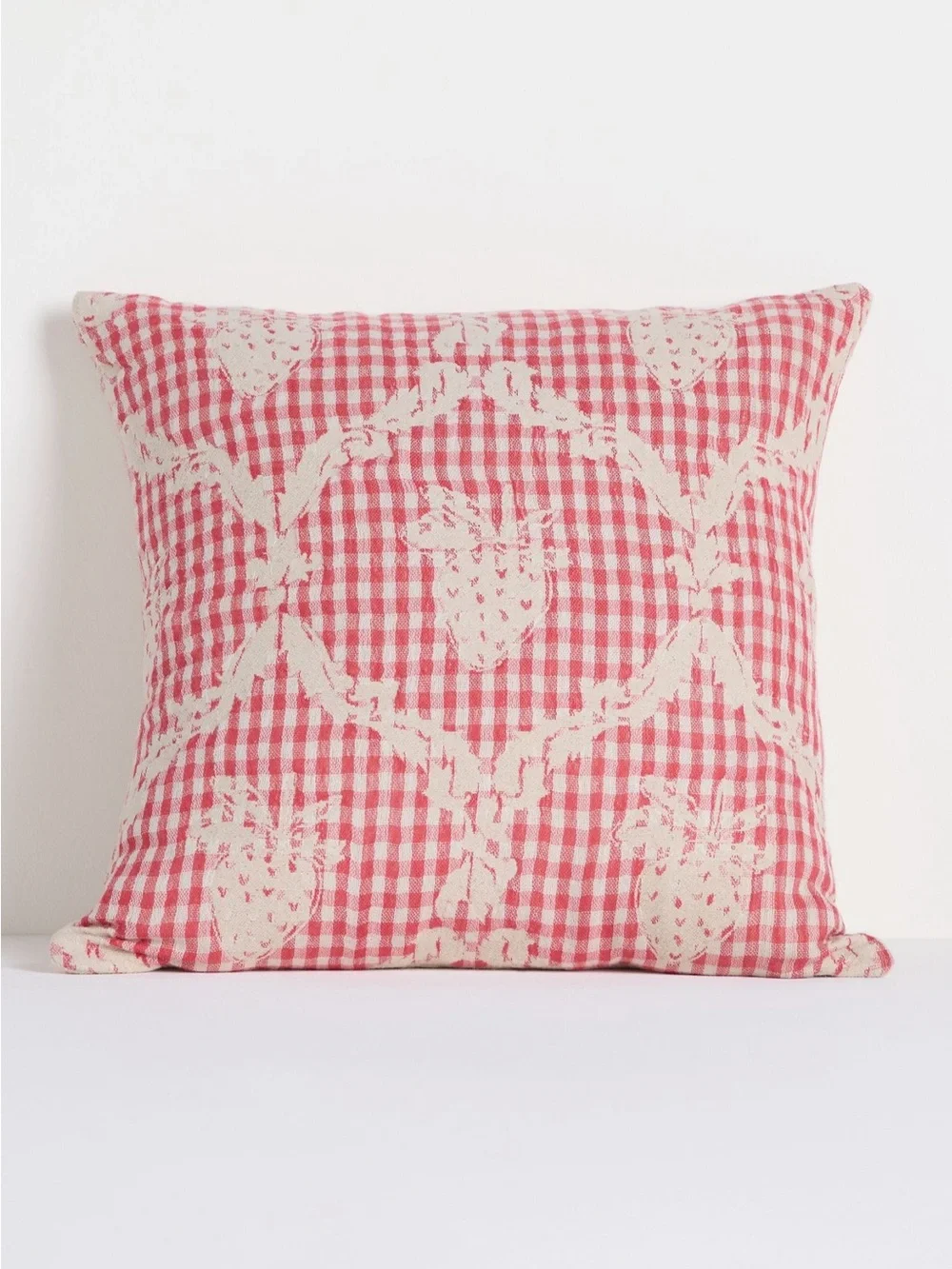 NWT Anthropologie Damask Cotton Woven Icon Pillow in Red Strawberry